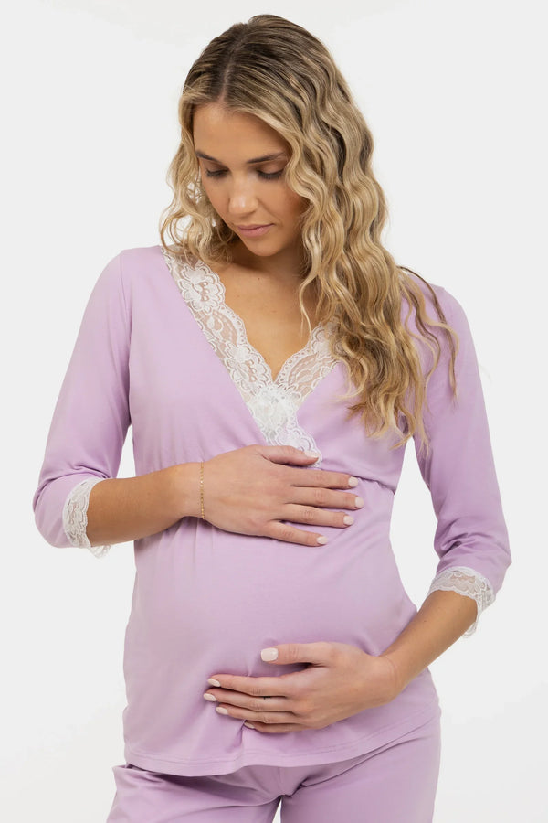 Pijama pentru gravide și alăptare cu dantelă