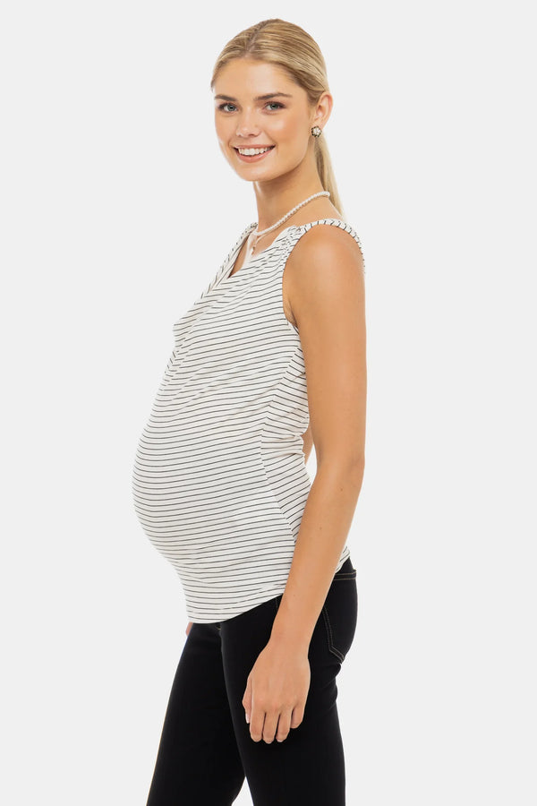 Top cu dungi pentru gravide și alăptare  cu decolteu drapat