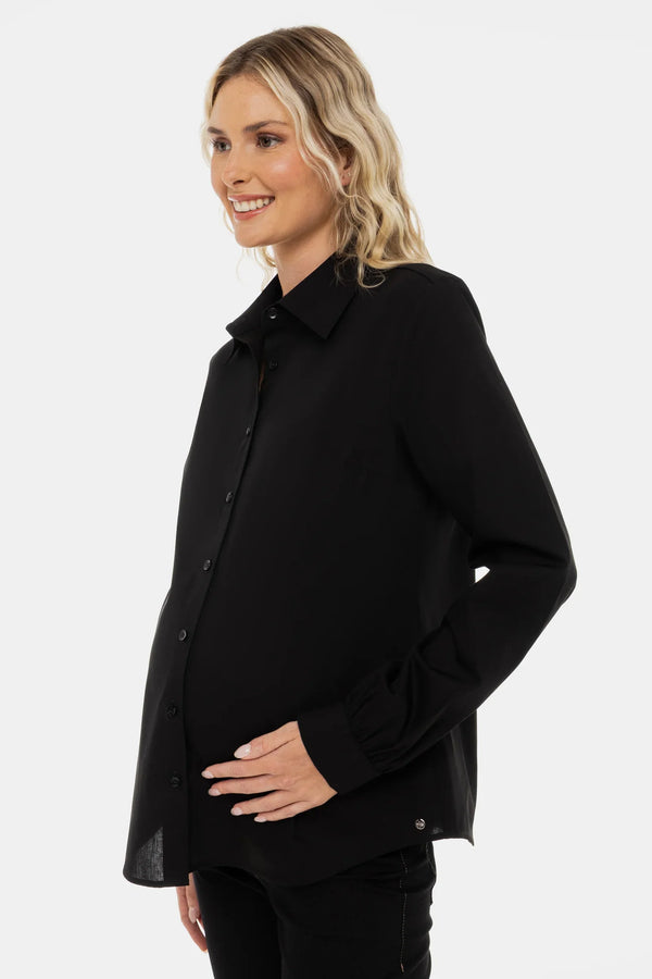 Cămașă din bumbac 2 în 1 pentru gravide și alăptare – neagră
