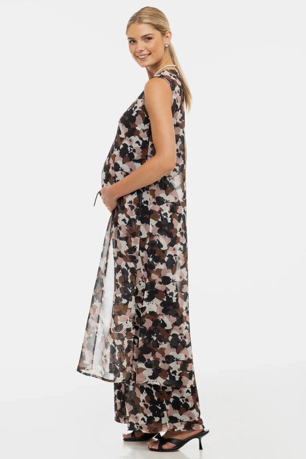 Pantaloni largi din șifon pentru gravide, cu imprimeu