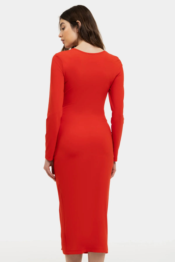 Rochie lungă roșie pentru gravide cu fentă laterală