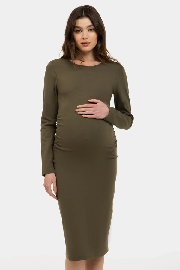 Rochie lungă pentru gravide cu fronseu