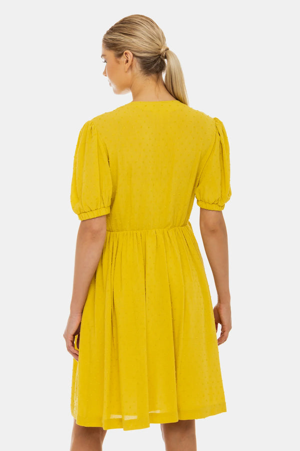 Rochie pentru gravide și alăptare cu fundițe – ocru