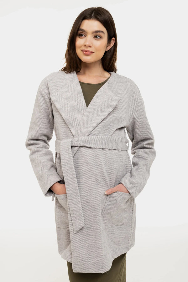 Cardigan gri deschis pentru gravide cu o curea