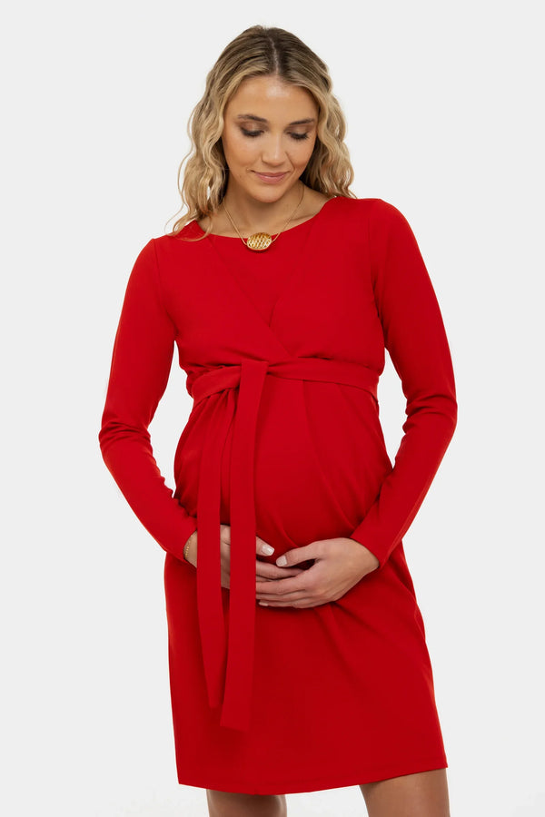 Rochie cu fundă pentru gravide și alăptare - roşu