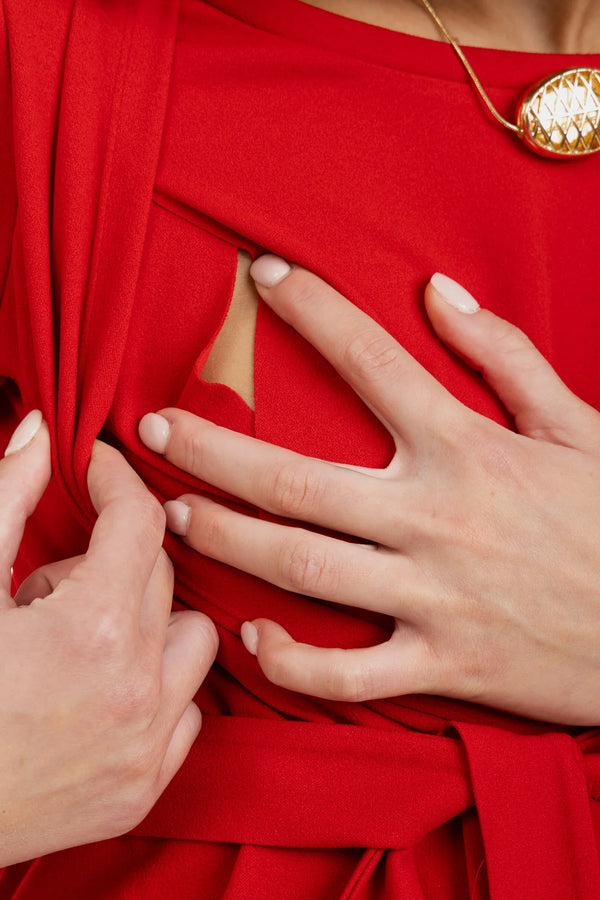 Rochie cu fundă pentru gravide și alăptare - roşu