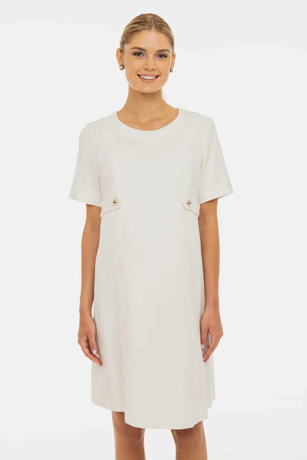 Rochie pentru gravide din stofă boucle cu detalii elegante aurii