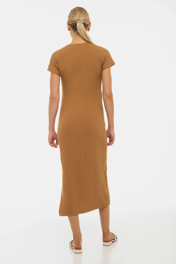 Rochie din bumbac rib pentru gravide și alăptare – caramel