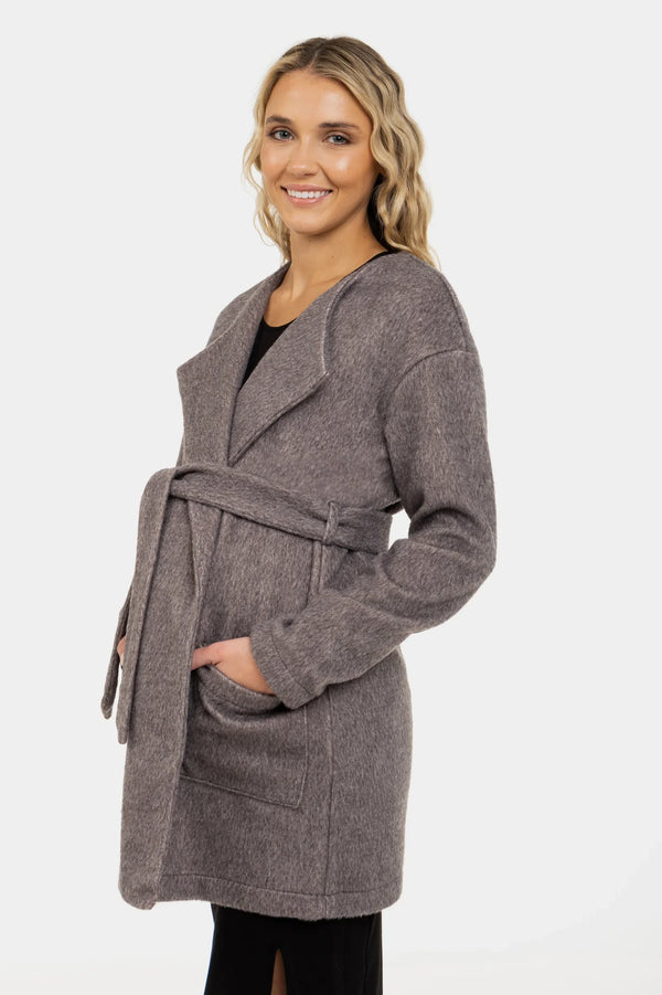 Cardigan gri închis pentru gravide cu o curea