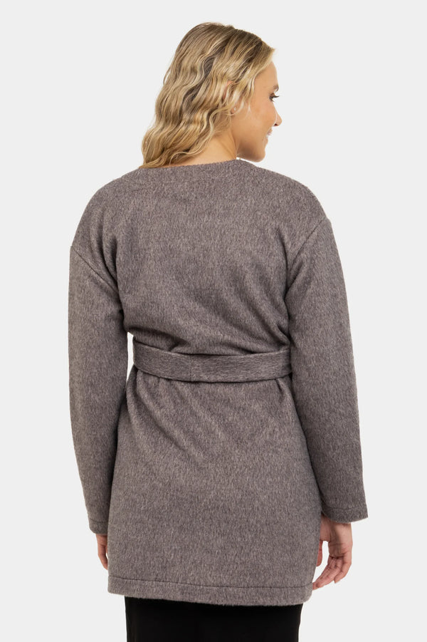 Cardigan gri închis pentru gravide cu o curea