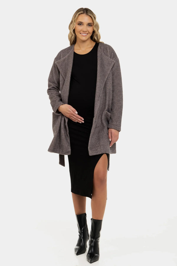 Cardigan gri închis pentru gravide cu o curea