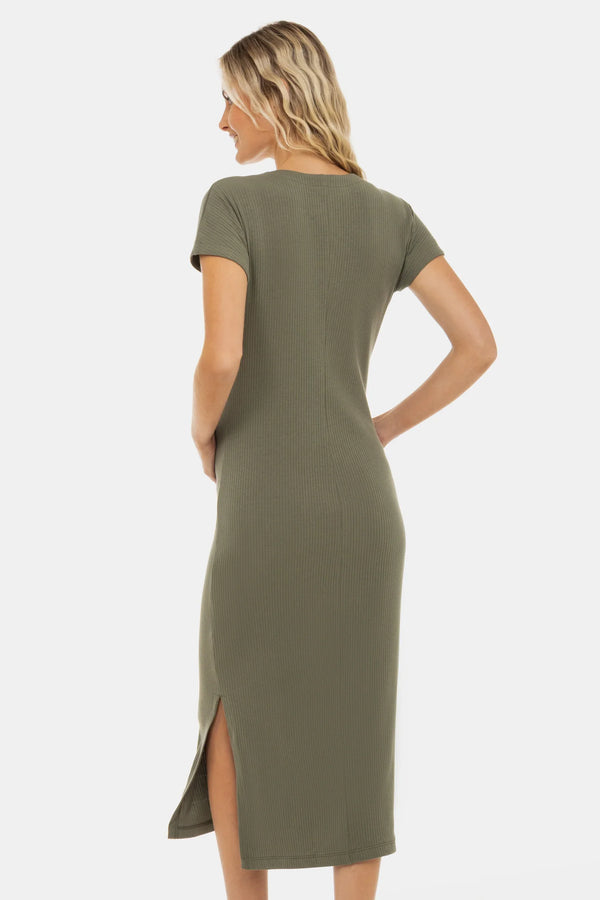Rochie din bumbac rib pentru gravide și alăptare – khaki