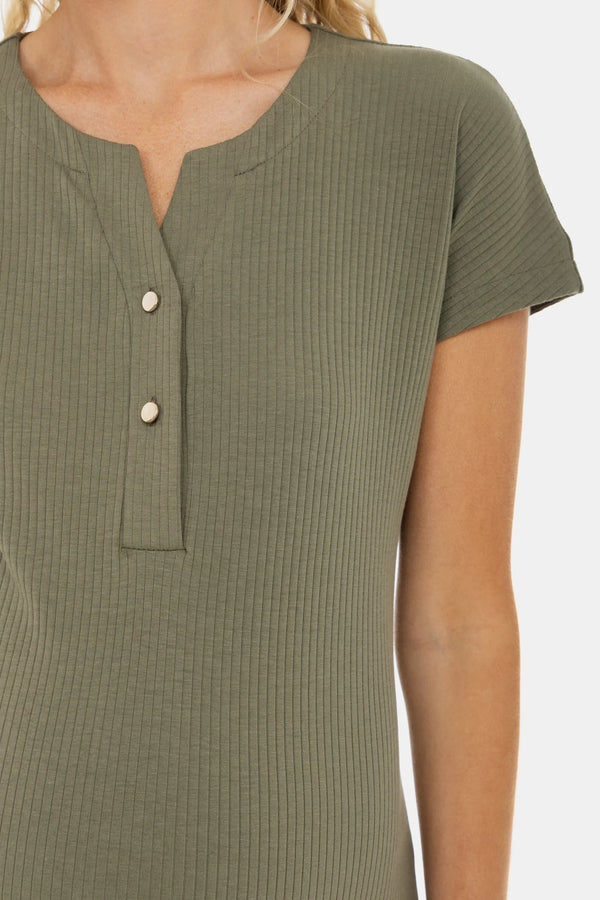 Rochie din bumbac rib pentru gravide și alăptare – khaki