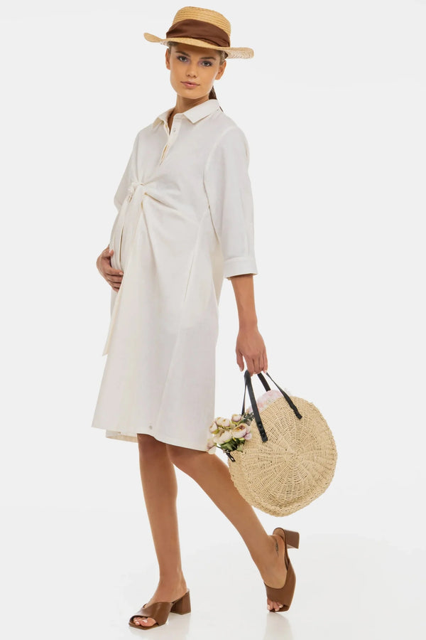 Rochie-cămașă pentru gravide și alăptare din amestec de in și bumbac