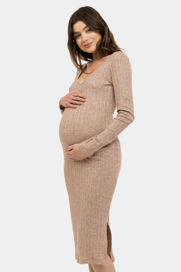 Rochie mulată tricotata pentru gravide - bej