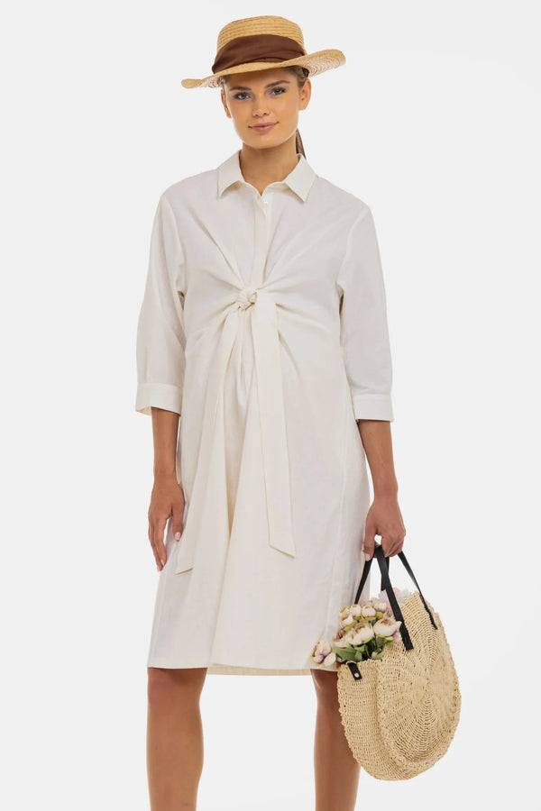 Rochie-cămașă pentru gravide și alăptare din amestec de in și bumbac