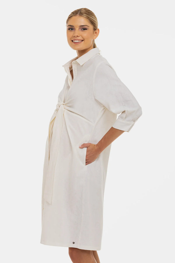 Rochie-cămașă pentru gravide și alăptare din amestec de in și bumbac