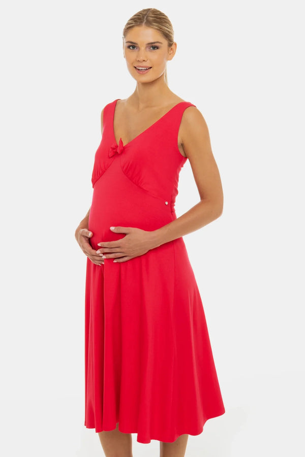 Rochie vaporoasă pentru gravide cu volane și fundă – fucsia