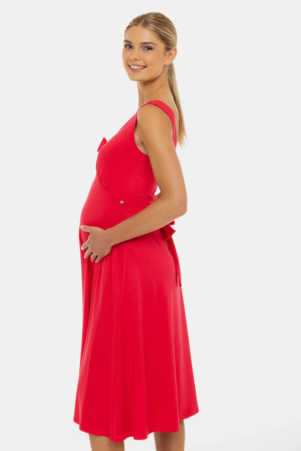 Rochie vaporoasă pentru gravide cu volane și fundă – fucsia