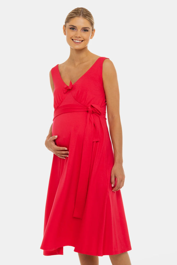 Rochie vaporoasă pentru gravide cu volane și fundă – fucsia