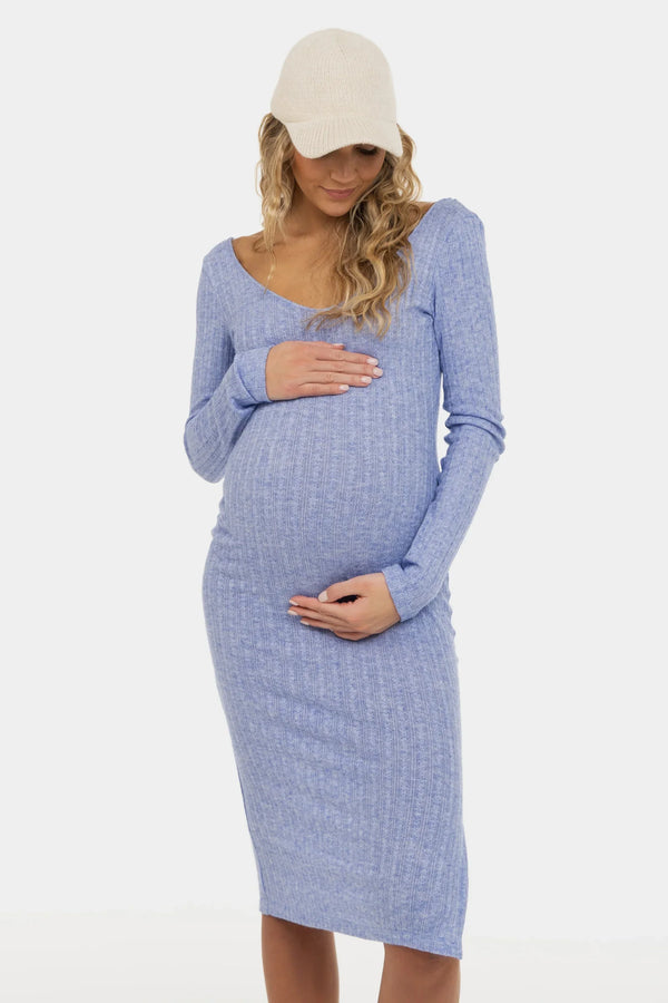 Rochie mulată tricotată pentru gravide - melange albastru
