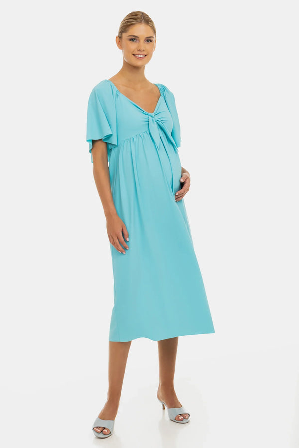 Rochie elegantă pentru gravide cu pliuri și fundă