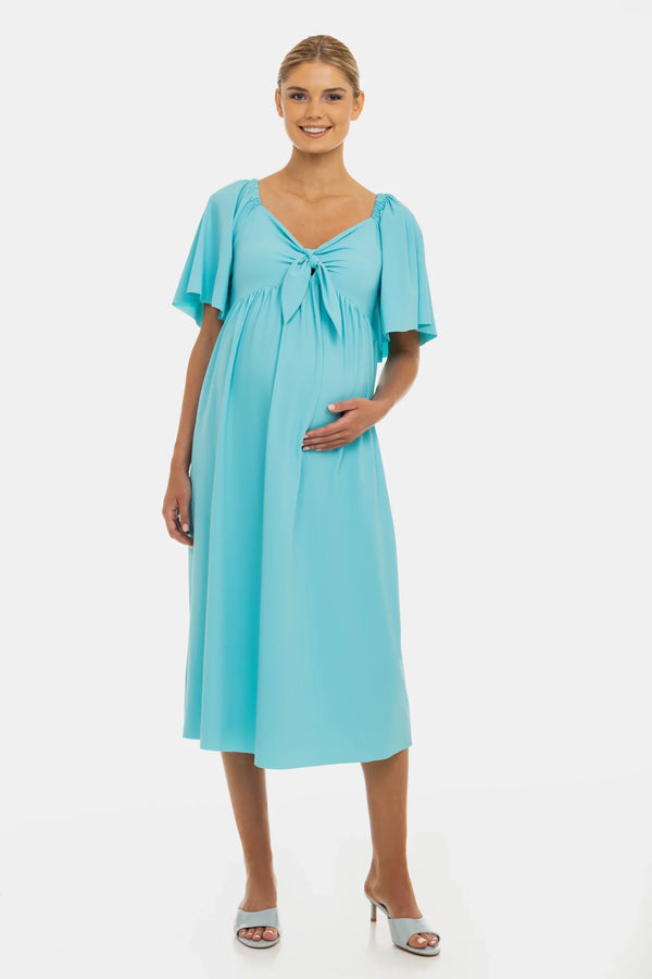 Rochie elegantă pentru gravide cu pliuri și fundă