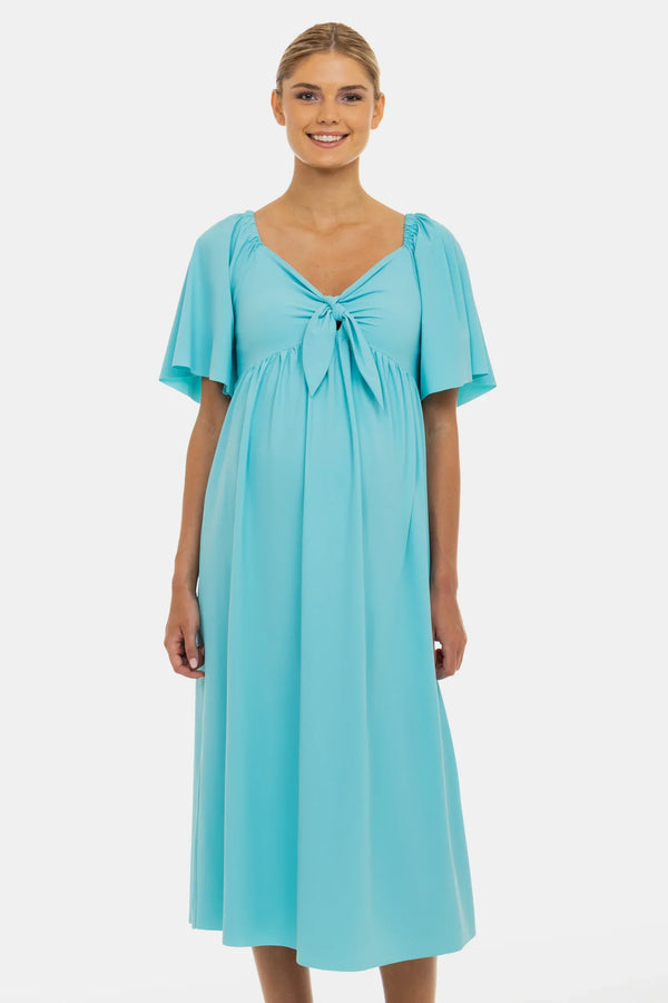 Rochie elegantă pentru gravide cu pliuri și fundă