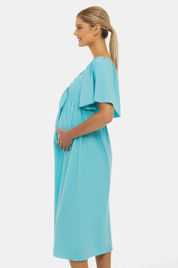 Rochie elegantă pentru gravide cu pliuri și fundă