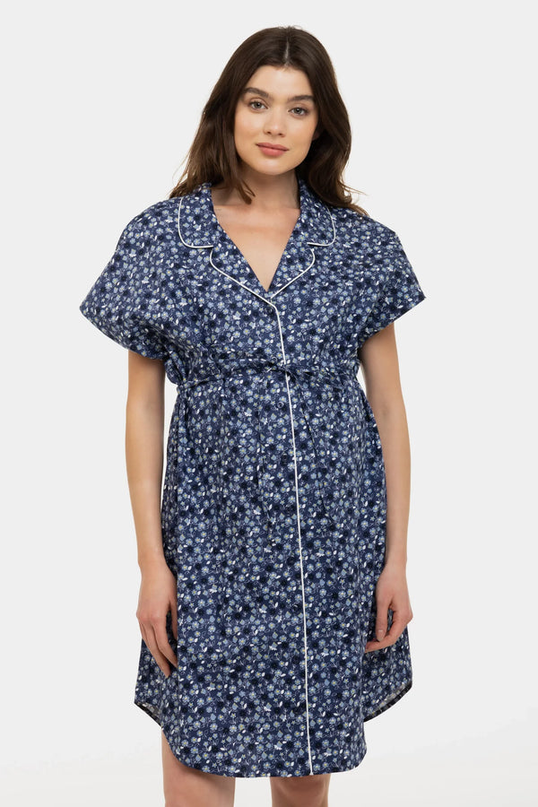 Cămașă floral de noapte din bumbac pentru gravide și alăptare