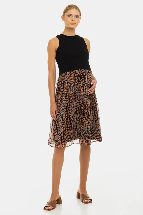 Rochie elegantă cu top din bumbac rib și fustă vaporoasă
