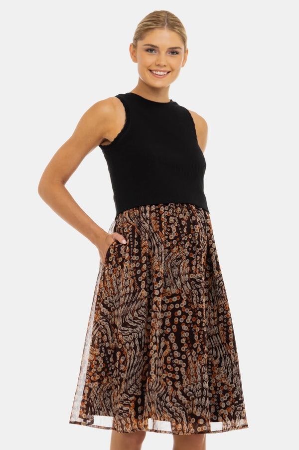 Rochie elegantă cu top din bumbac rib și fustă vaporoasă
