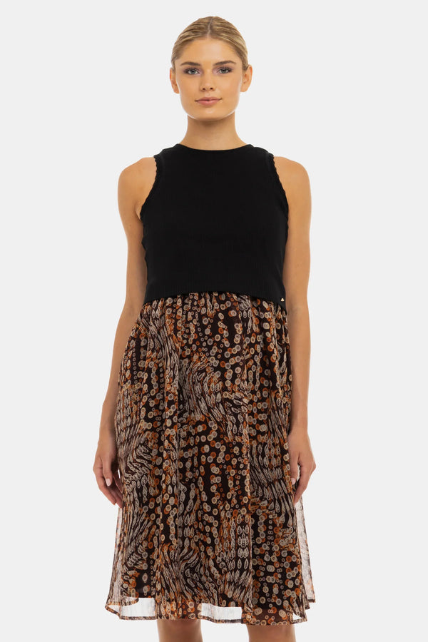 Rochie elegantă cu top din bumbac rib și fustă vaporoasă