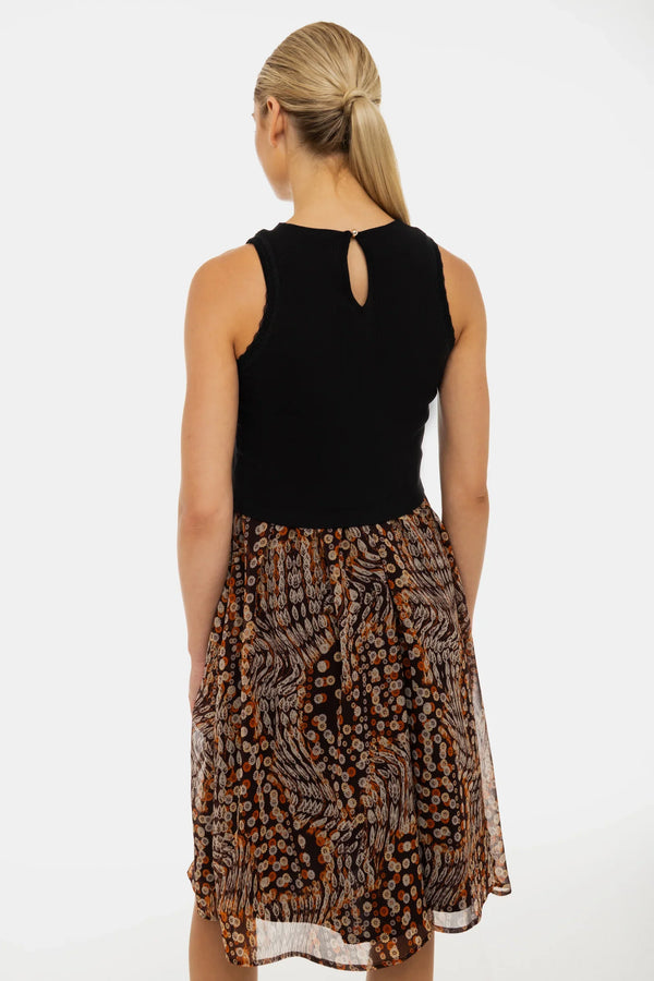 Rochie elegantă cu top din bumbac rib și fustă vaporoasă