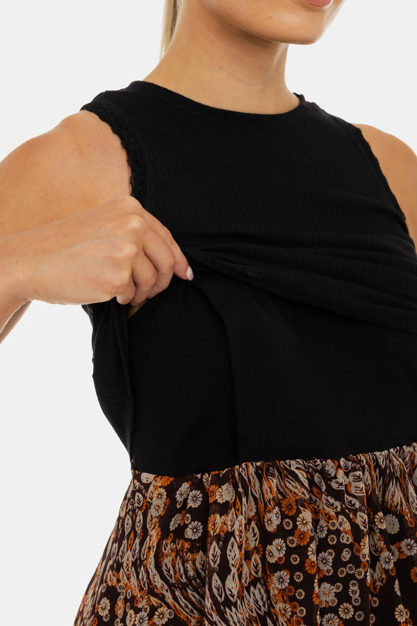 Rochie elegantă cu top din bumbac rib și fustă vaporoasă