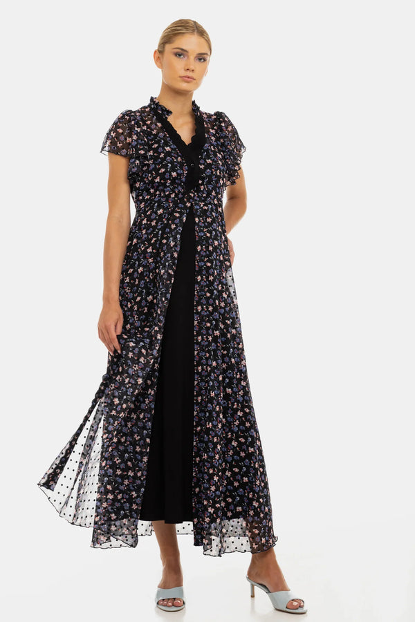 Rochie lungă din șifon cu imprimeu floral mărunt - lavandă