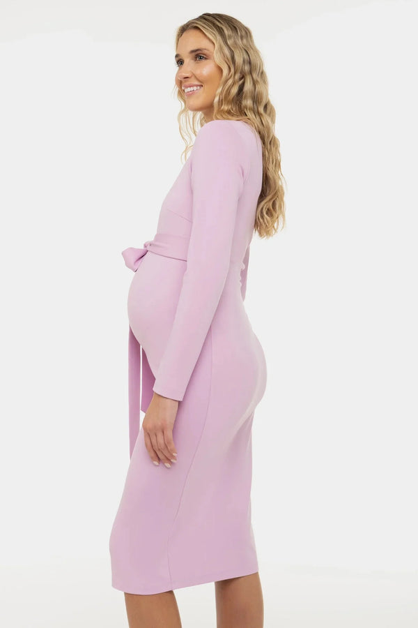 Rochie lunga eleganta pentru gravide cu curea lata în violet deschis