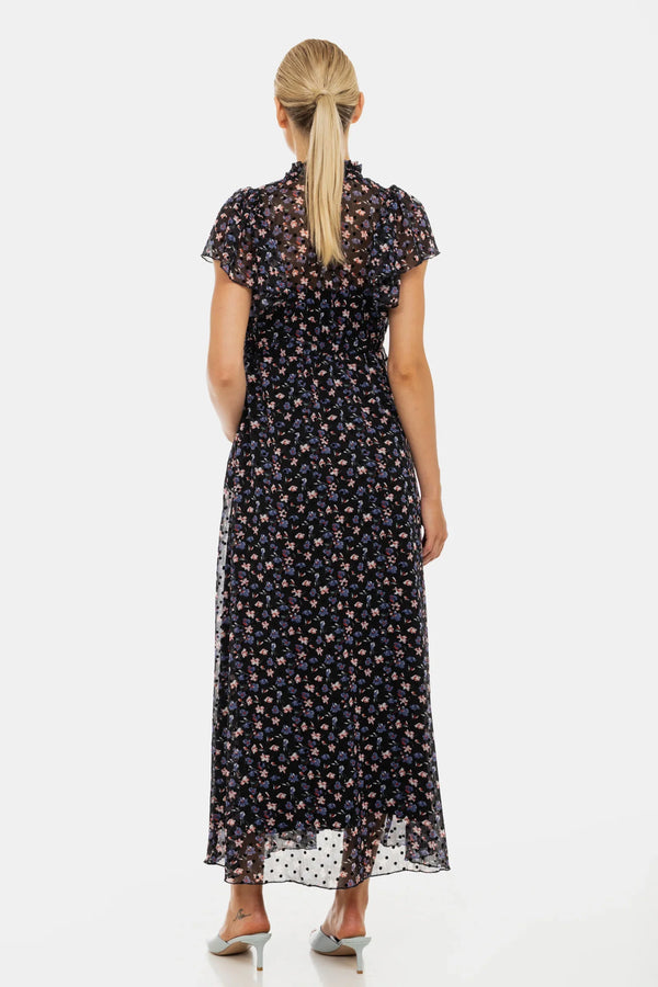 Rochie lungă din șifon cu imprimeu floral mărunt - lavandă