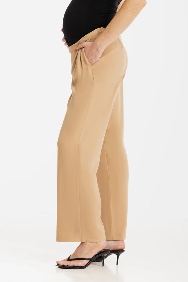 Pantaloni eleganți cu pliuri pentru gravide – bej