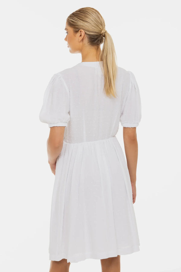 Rochie pentru gravide și alăptare cu fundițe - albă