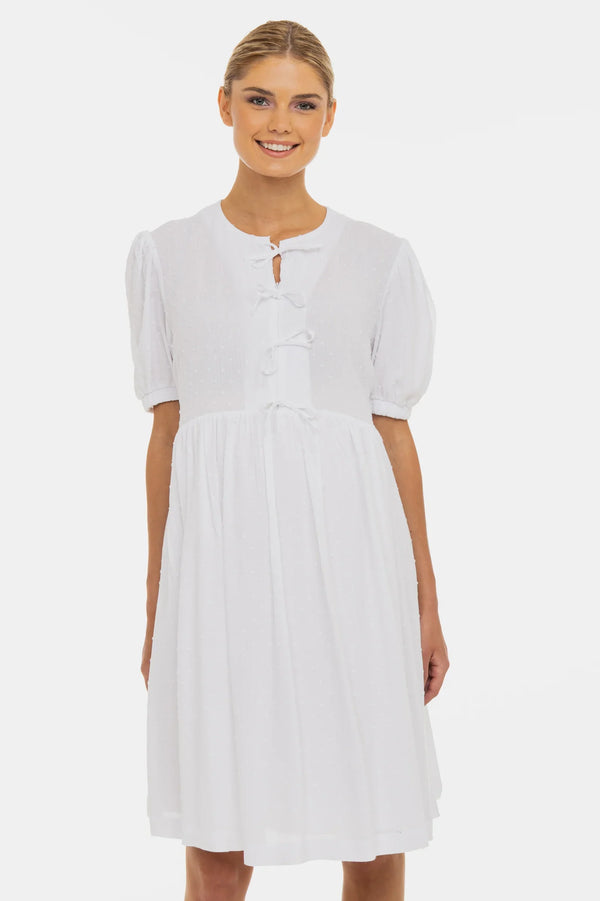 Rochie pentru gravide și alăptare cu fundițe - albă