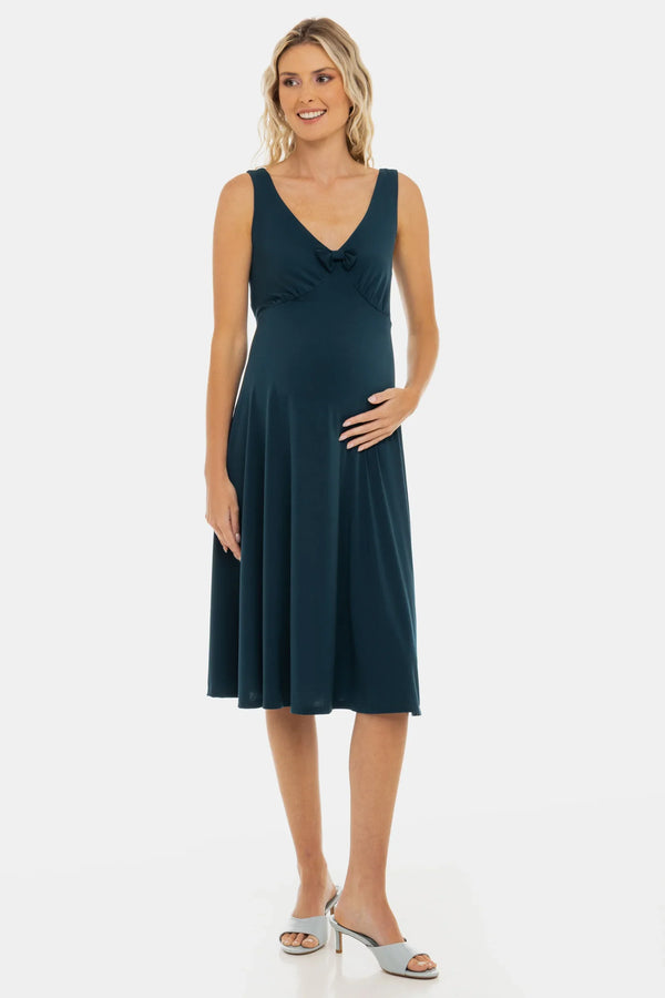 Rochie vaporoasă pentru gravide cu volane și fundă – turcoaz