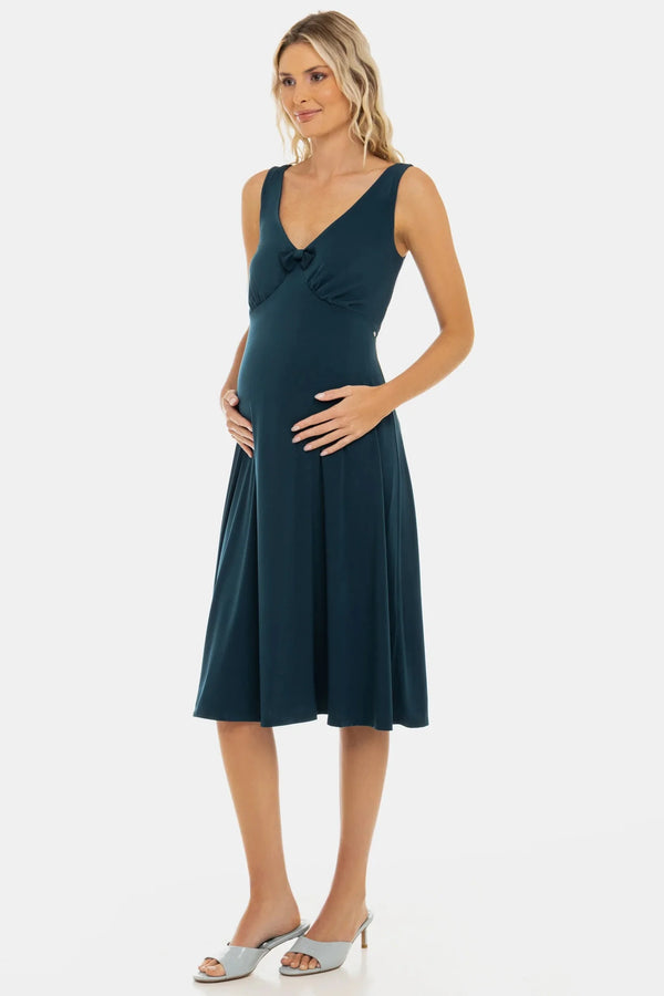 Rochie vaporoasă pentru gravide cu volane și fundă – turcoaz