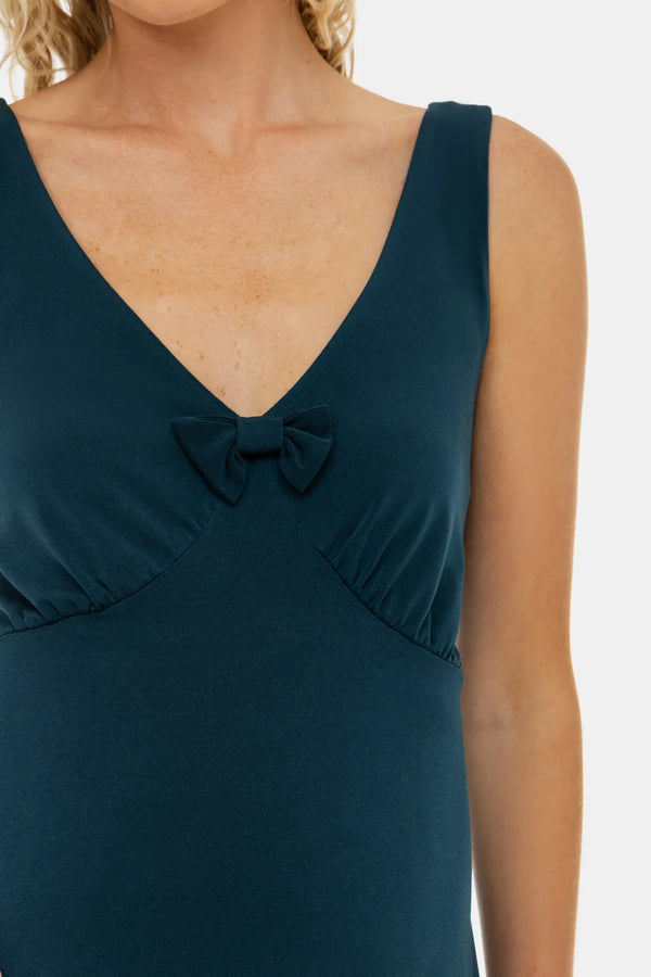 Rochie vaporoasă pentru gravide cu volane și fundă – turcoaz