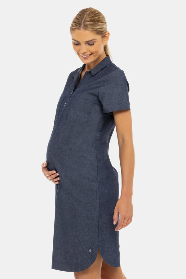 Rochie-cămașă din denim pentru gravide și alăptare