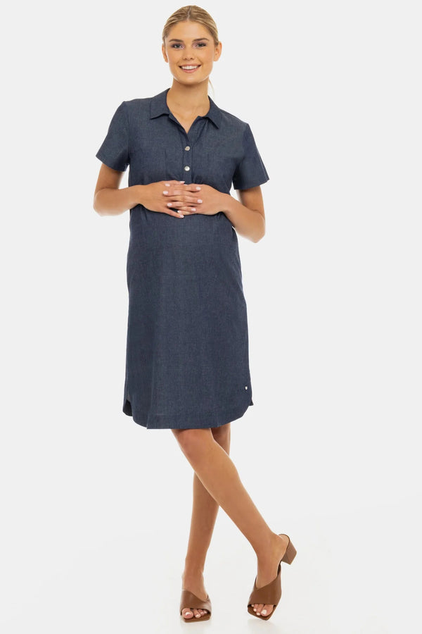 Rochie-cămașă din denim pentru gravide și alăptare