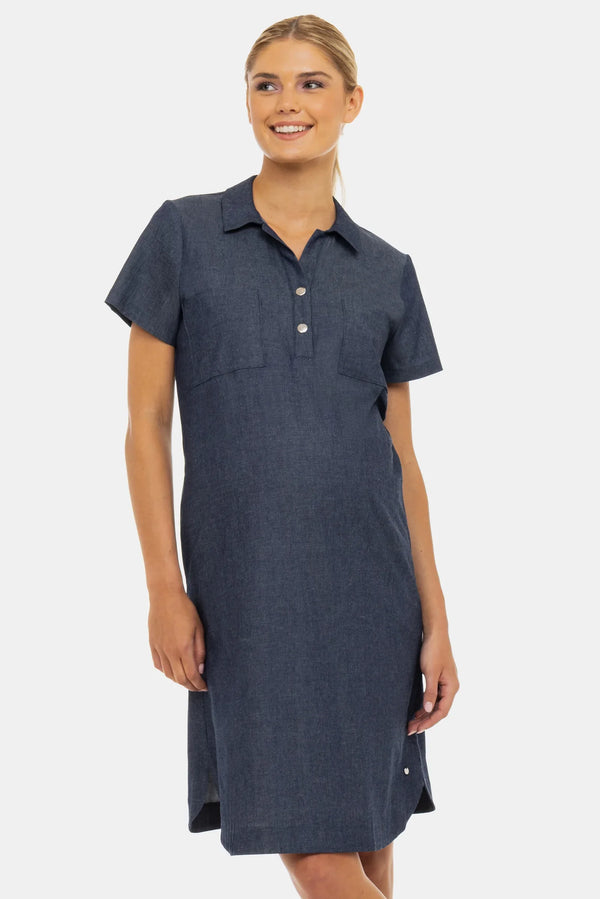 Rochie-cămașă din denim pentru gravide și alăptare