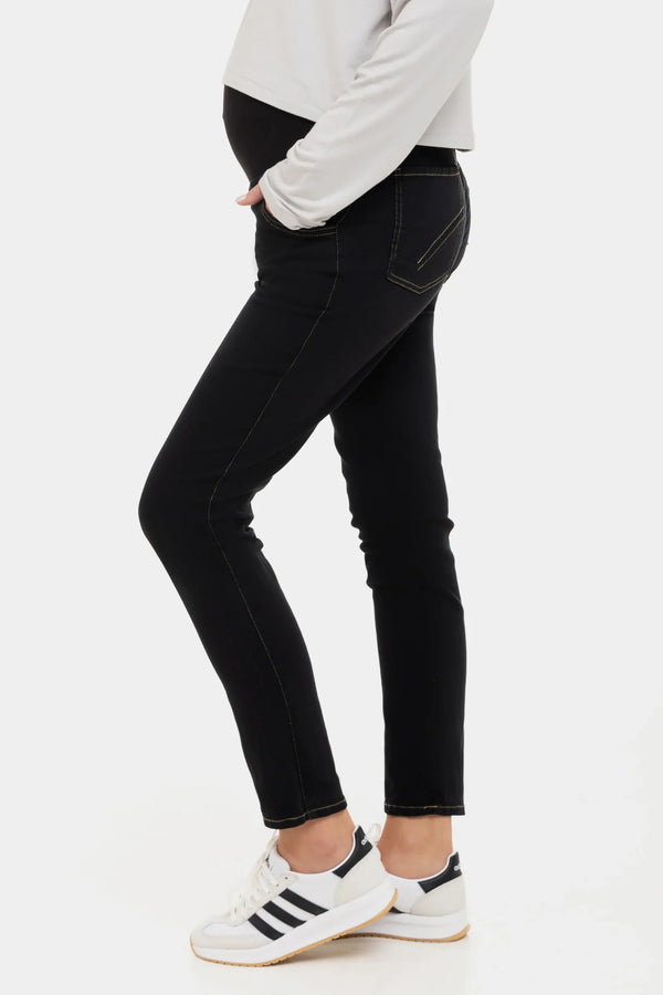 Blugi mulați elastici pentru gravide - negri