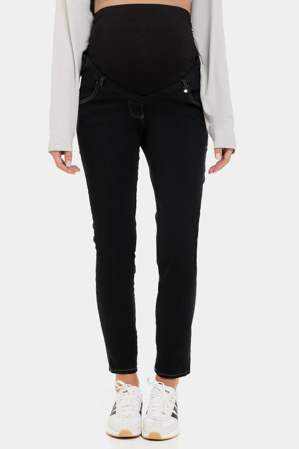 Blugi mulați elastici pentru gravide - negri