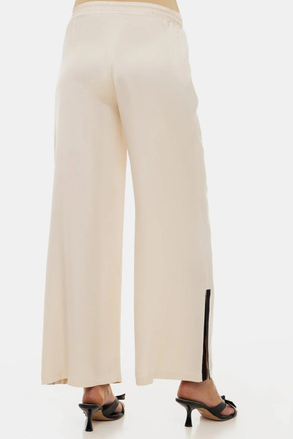 Pantaloni satinati pentru gravide cu tivuri contrastante